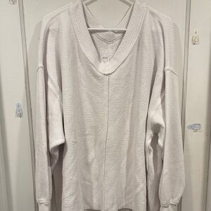 Aerie White Ribbed V-Neck Sweater